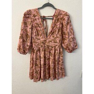 Amalie Rivinna pleat waist puff sleeve mini dress size 2 vahala print